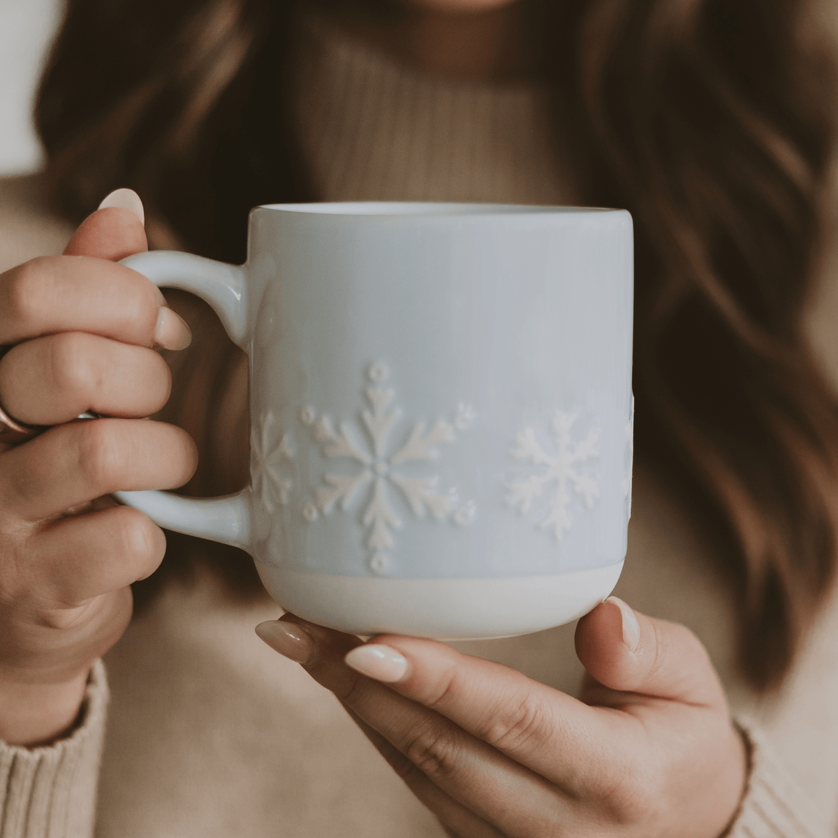 Snowflakes Blue Stoneware Coffee Mug | 14 oz
