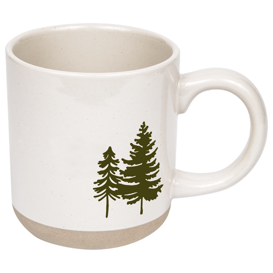 Green Trees Cream Stoneware Coffee Mug | 14 oz