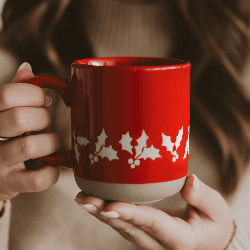 Holly Red Stoneware Coffee Mug | 14 oz