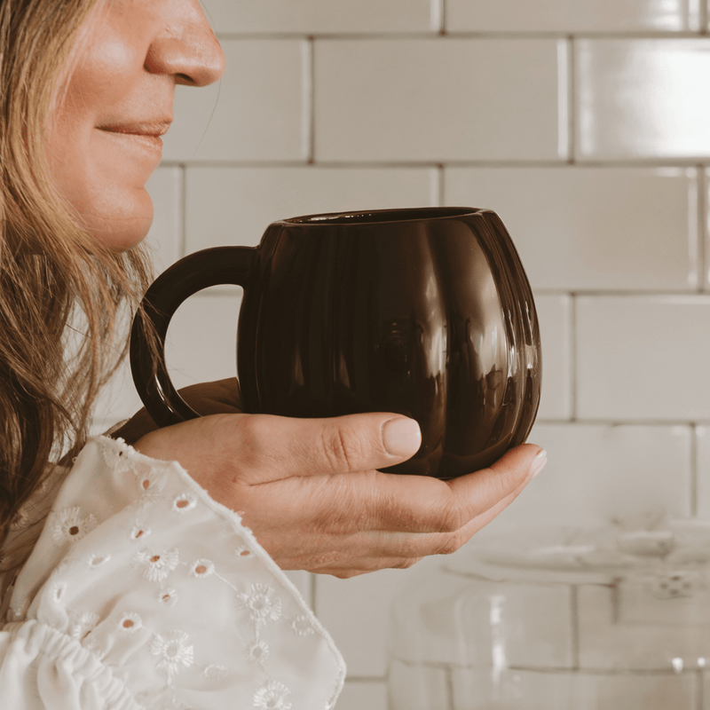 Chocolate Brown Pumpkin Figural Coffee Mug
