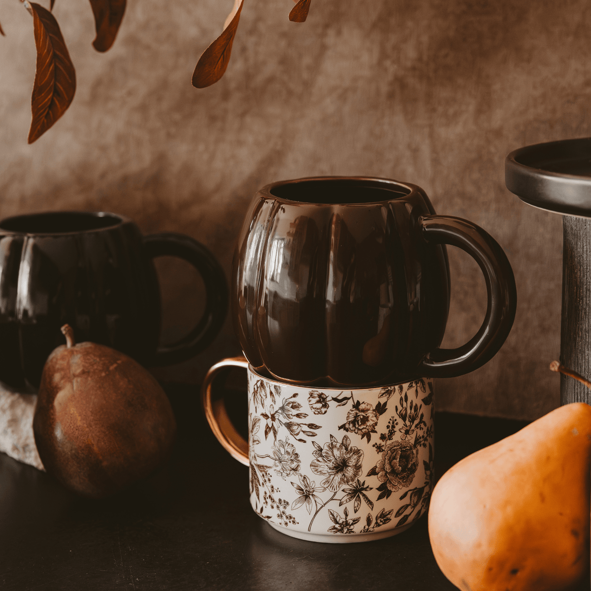Chocolate Brown Pumpkin Figural Coffee Mug