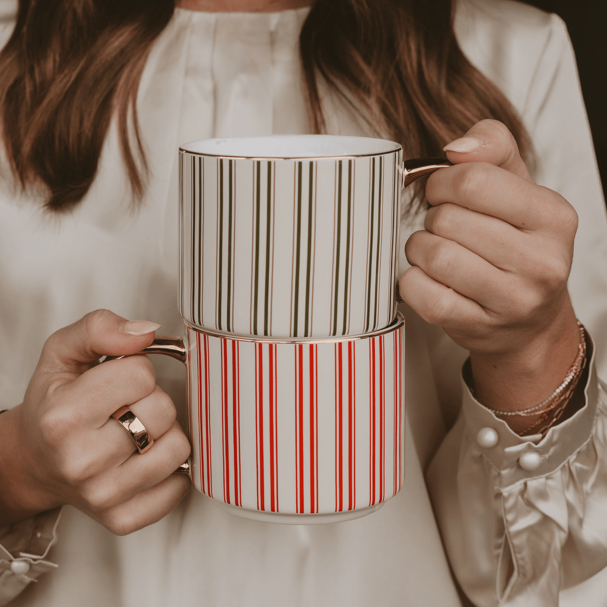 Red Stripe Gold Handle Coffee Mug | 14 oz