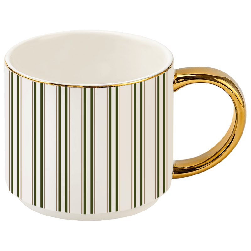 Green Stripe Gold Handle Coffee Mug | 14 oz