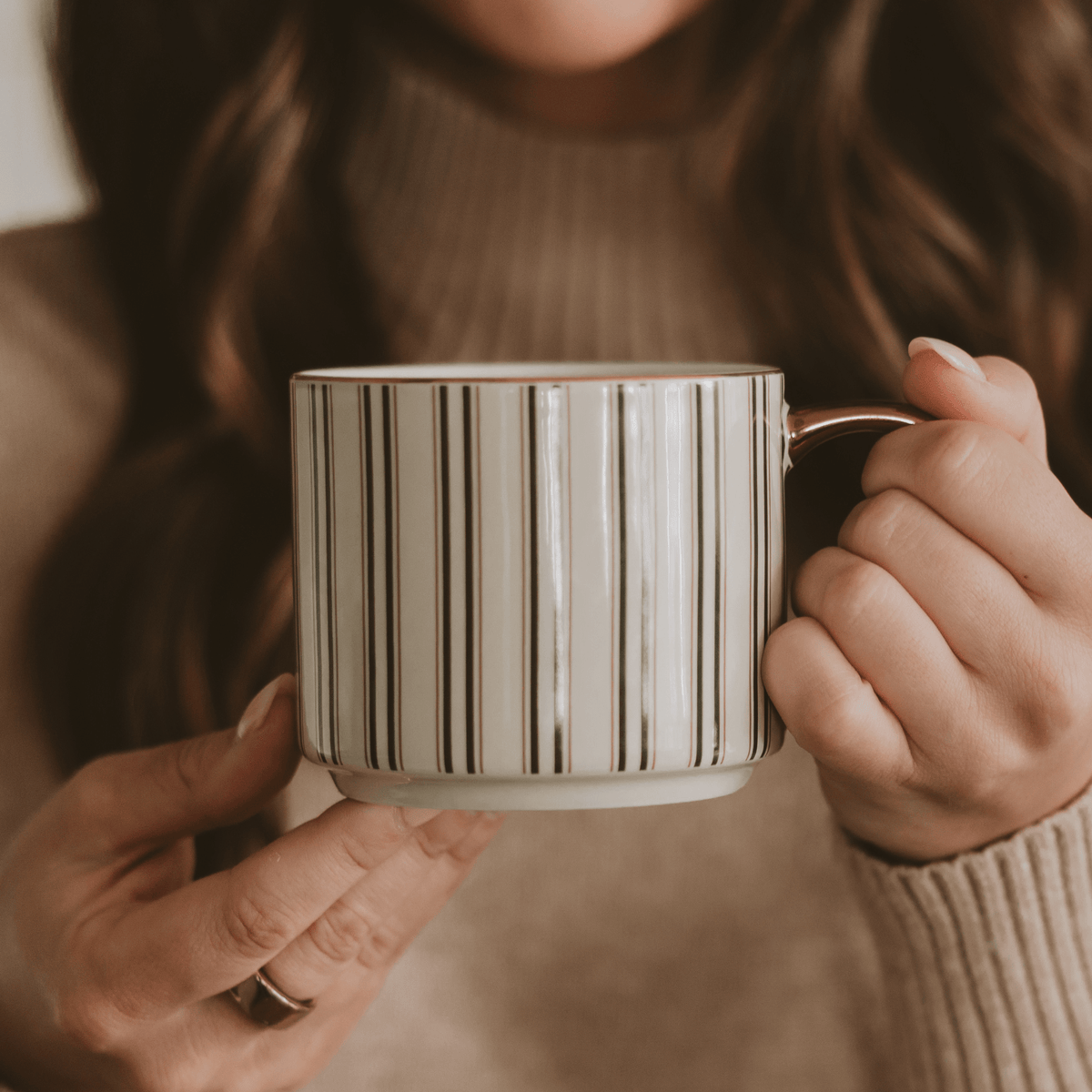 Green Stripe Gold Handle Coffee Mug | 14 oz