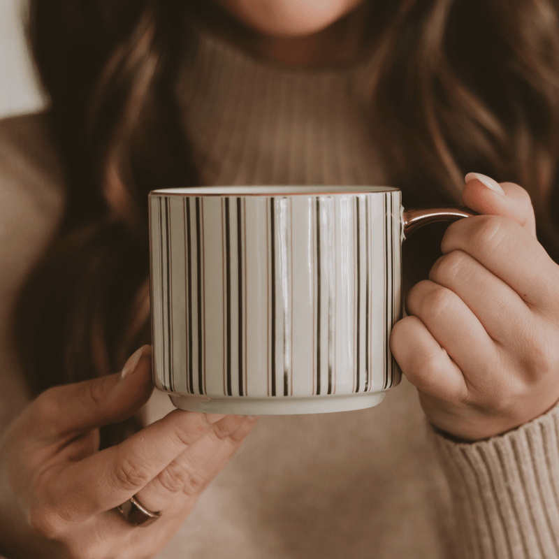 Green Stripe Gold Handle Coffee Mug | 14 oz