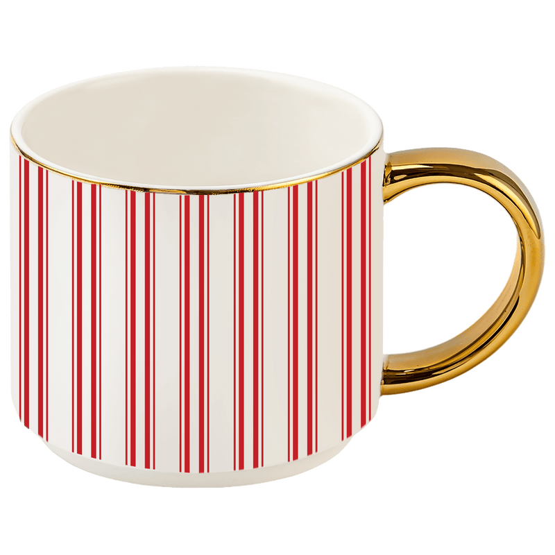 Red Stripe Gold Handle Coffee Mug | 14 oz