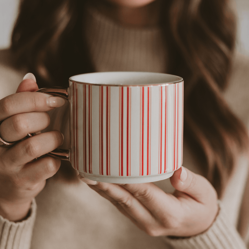 Red Stripe Gold Handle Coffee Mug | 14 oz