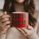 Red Plaid Gold Handle Coffee Mug | 14 oz