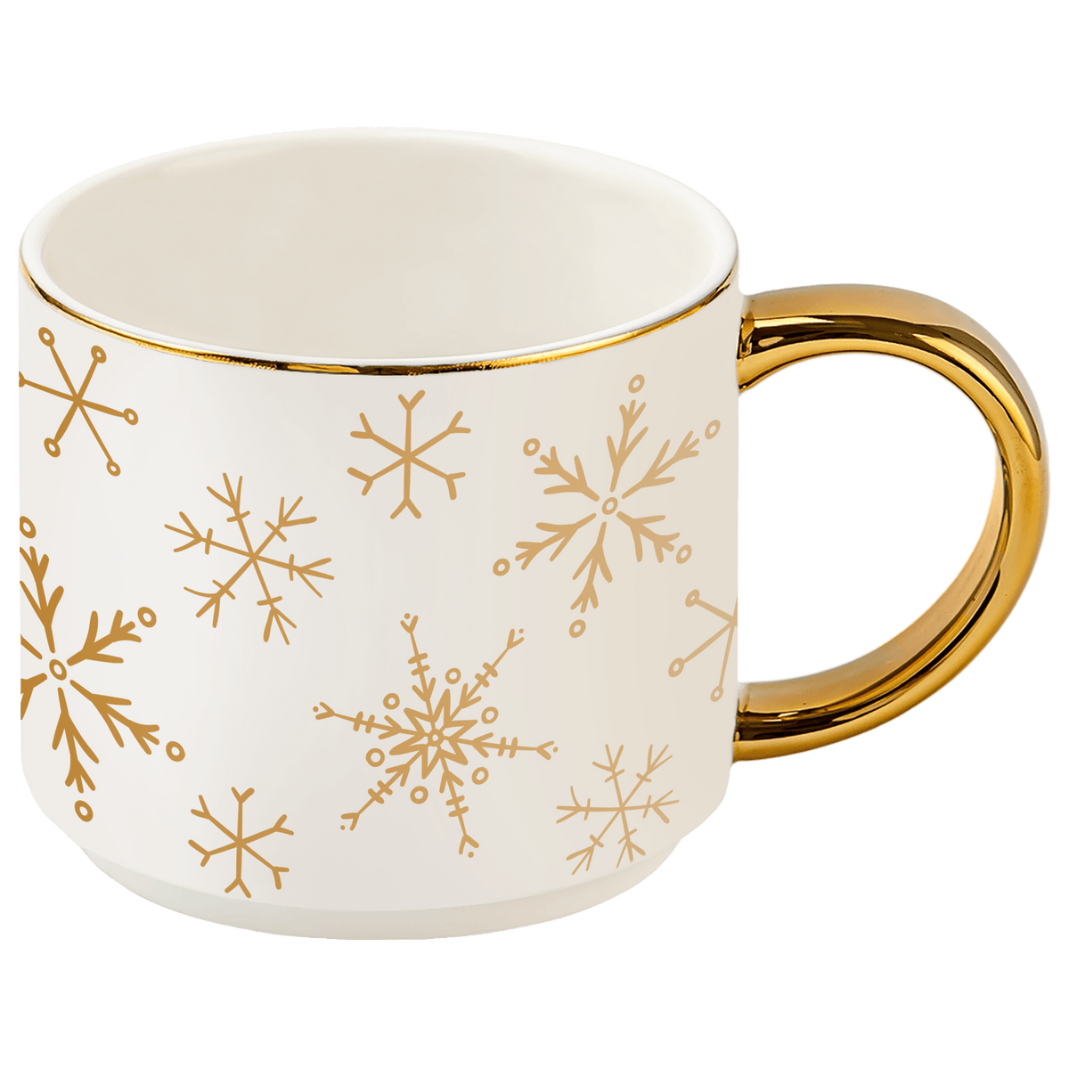 Gold Snowflakes Gold Handle Coffee Mug | 14 oz