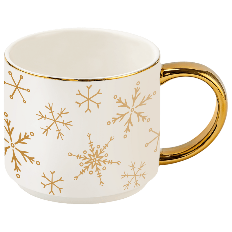 Gold Snowflakes Gold Handle Coffee Mug | 14 oz