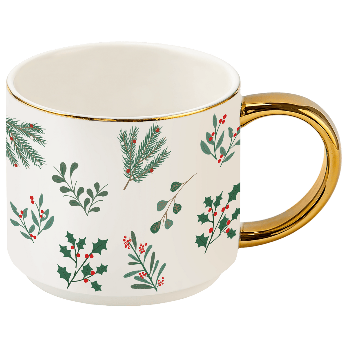 Holiday Greenery Gold Handle Coffee Mug | 14 oz