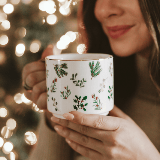 Holiday Greenery Gold Handle Coffee Mug | 14 oz