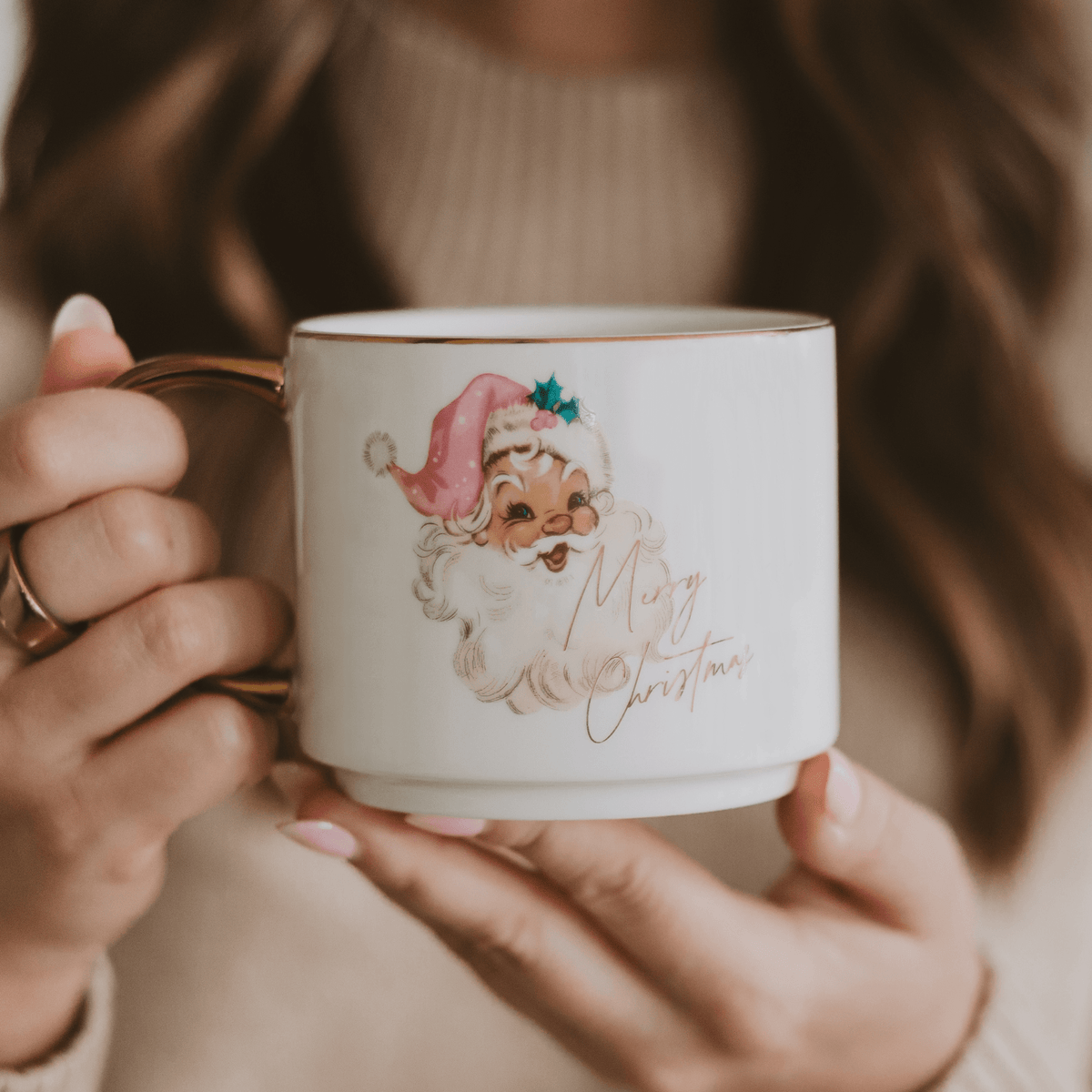 Vintage Santa Gold Handle Coffee Mug | 14 oz