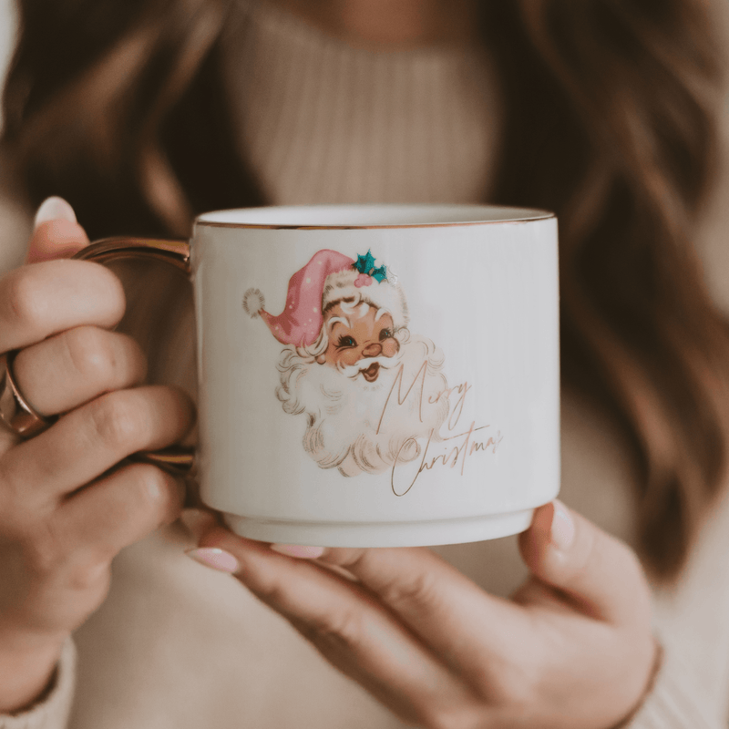 Vintage Santa Gold Handle Coffee Mug | 14 oz