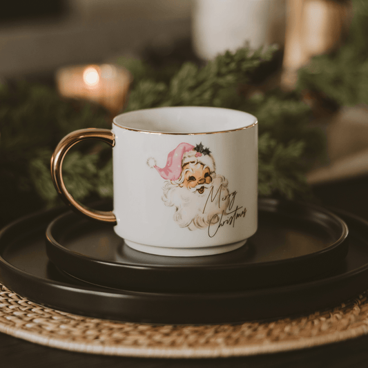 Vintage Santa Gold Handle Coffee Mug | 14 oz