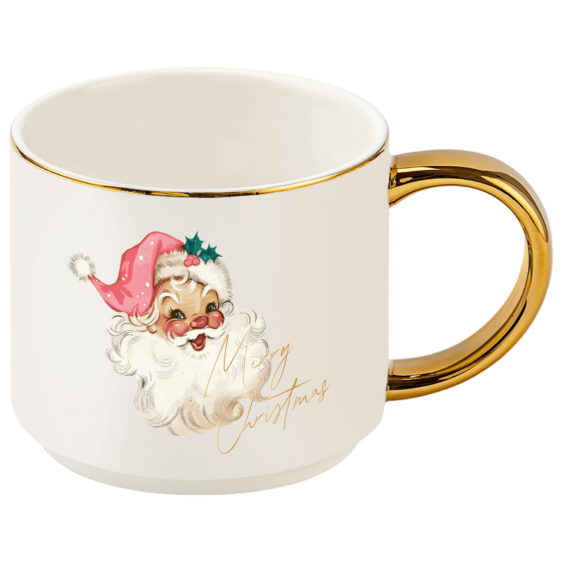 Vintage Santa Gold Handle Coffee Mug | 14 oz