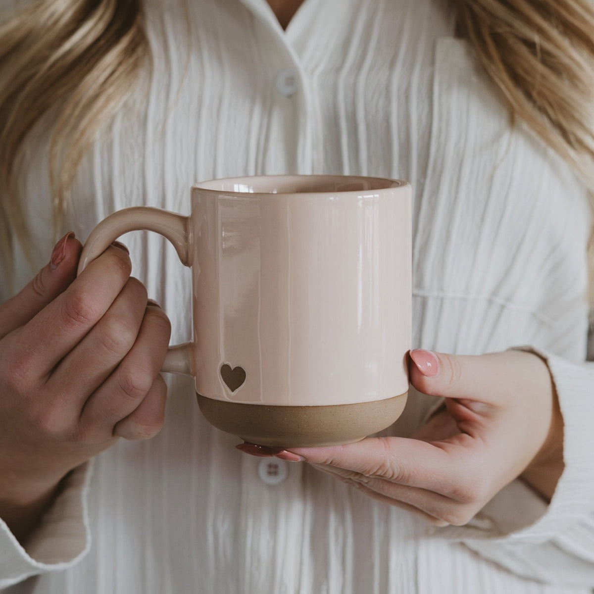 Pink Heart Stoneware Coffee Mug