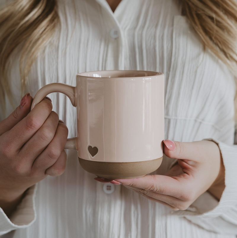Pink Heart Stoneware Coffee Mug