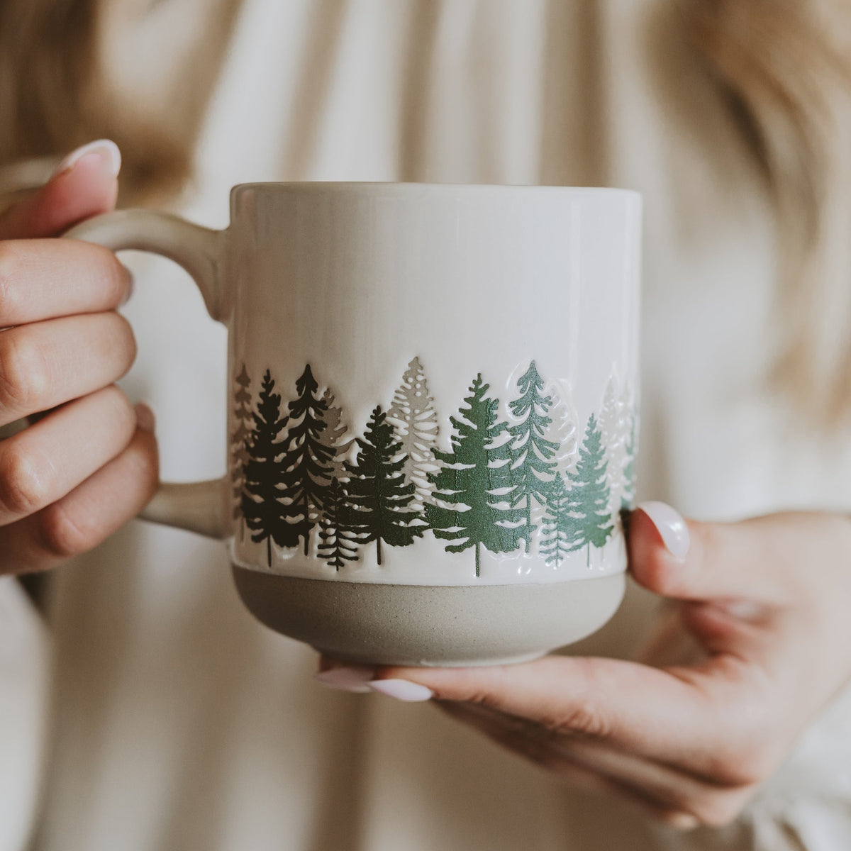 Forest Cream Stoneware Coffee Mug | 14 oz