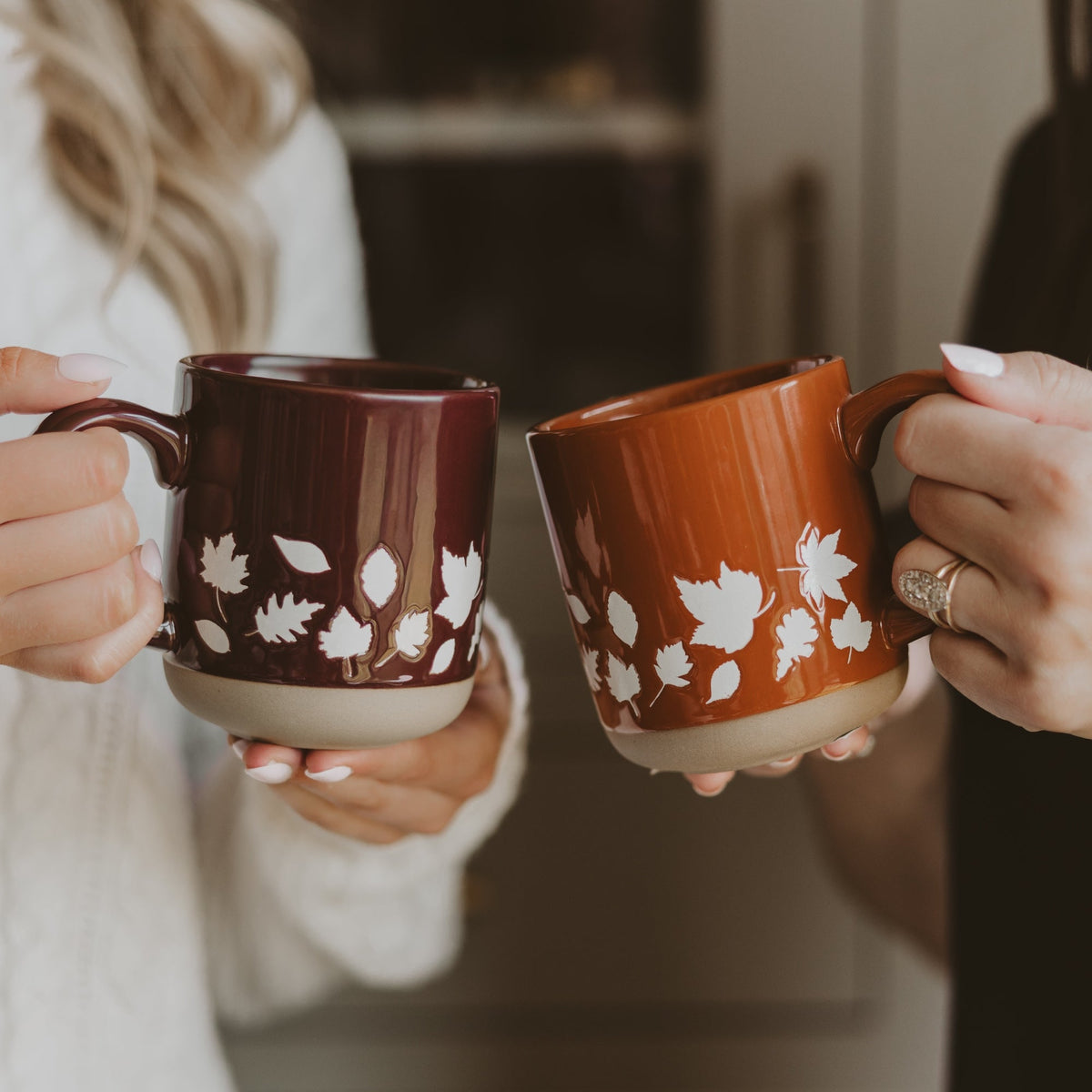 Chocolate Brown Leaves Stoneware Coffee Mug