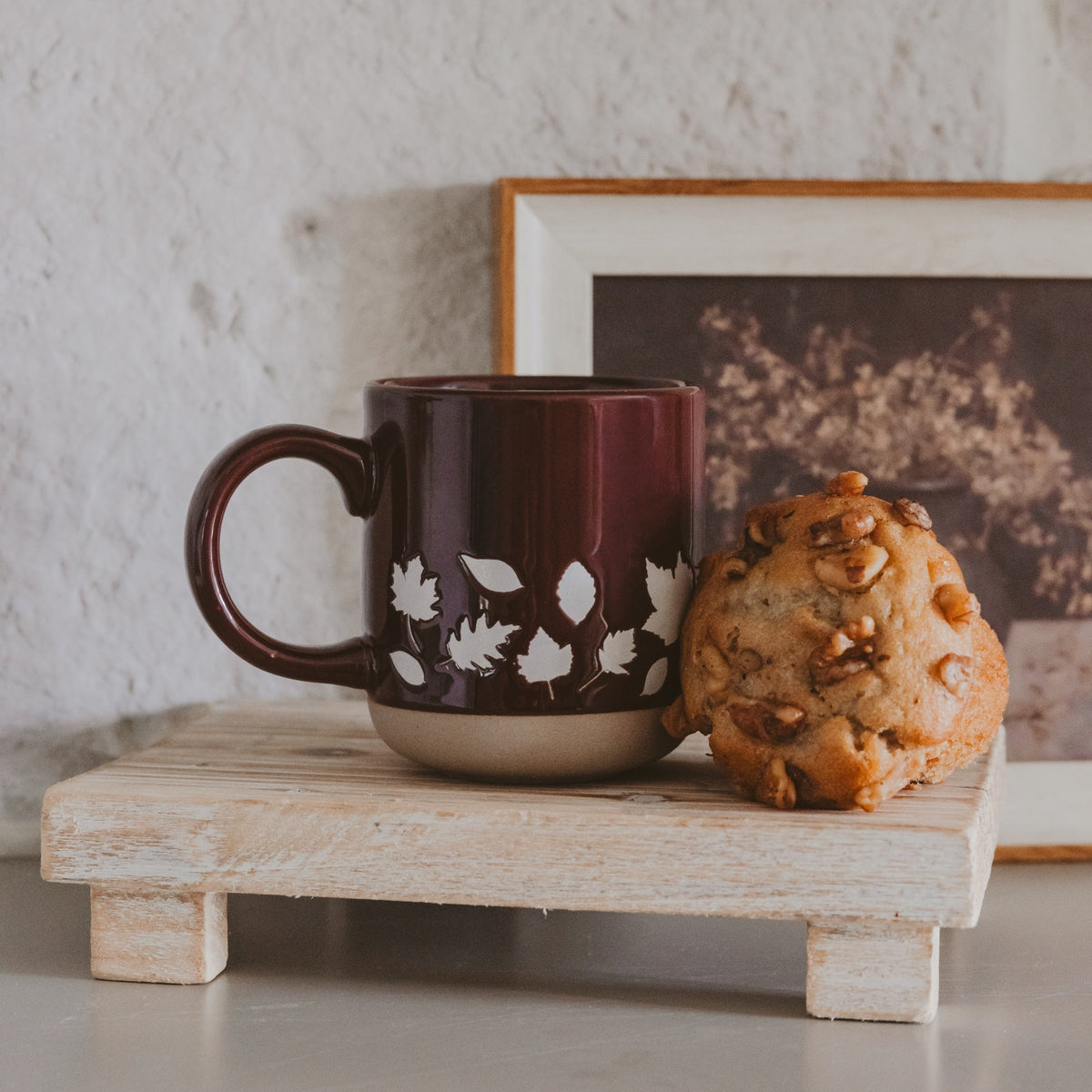 Chocolate Brown Leaves Stoneware Coffee Mug