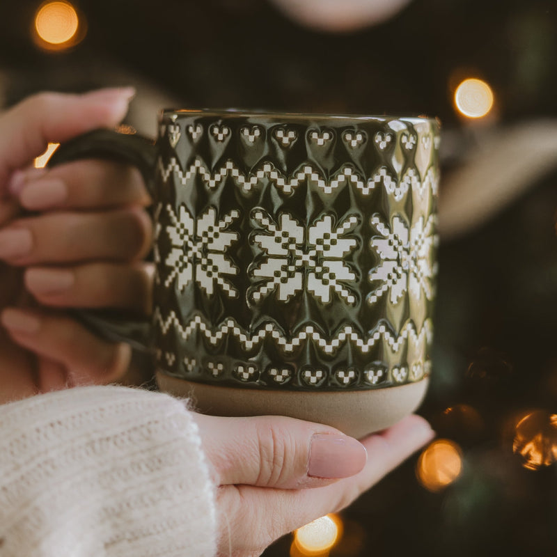 Green Fair Isle Sweater Stoneware Coffee Mug | 14 oz