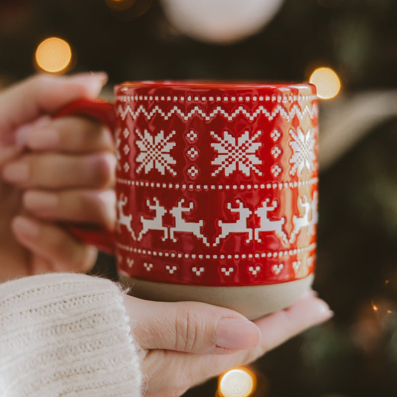 Red Fair Isle Sweater Stoneware Coffee Mug | 14 oz