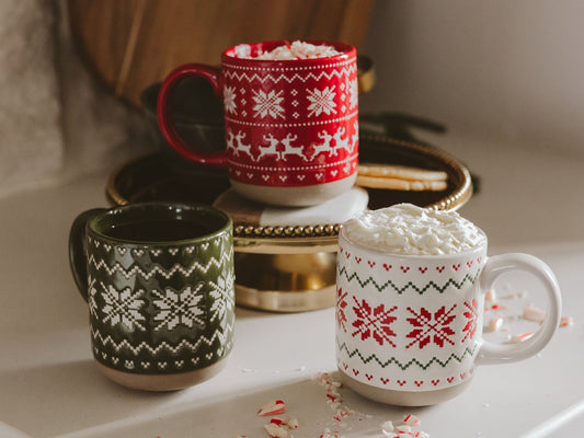 Red Fair Isle Sweater Stoneware Coffee Mug | 14 oz