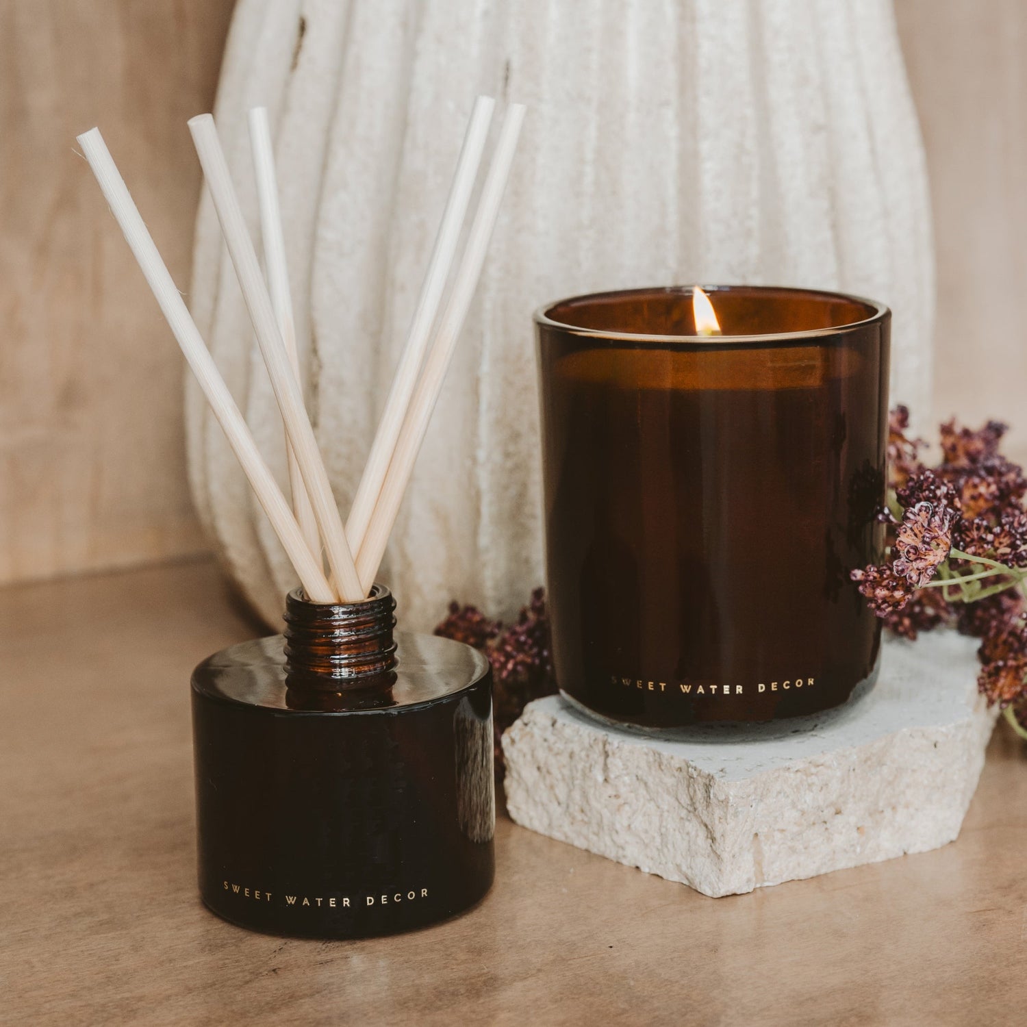 Hello Fall Amber Tinted Glass Jar | Reed Diffuser
