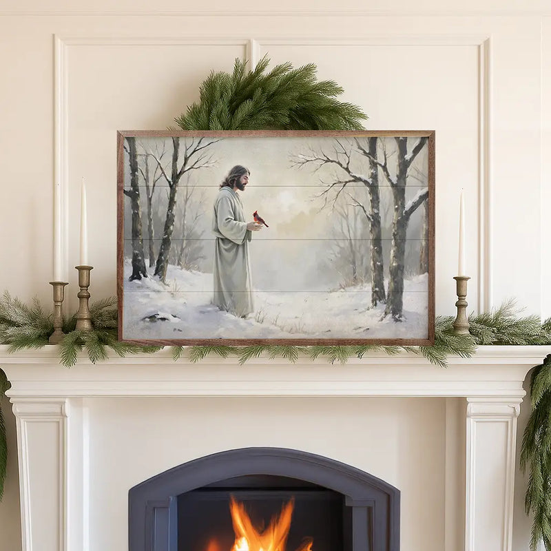 Cardinal and Jesus in Snow