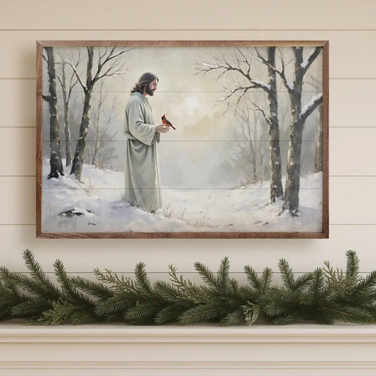 Cardinal and Jesus in Snow