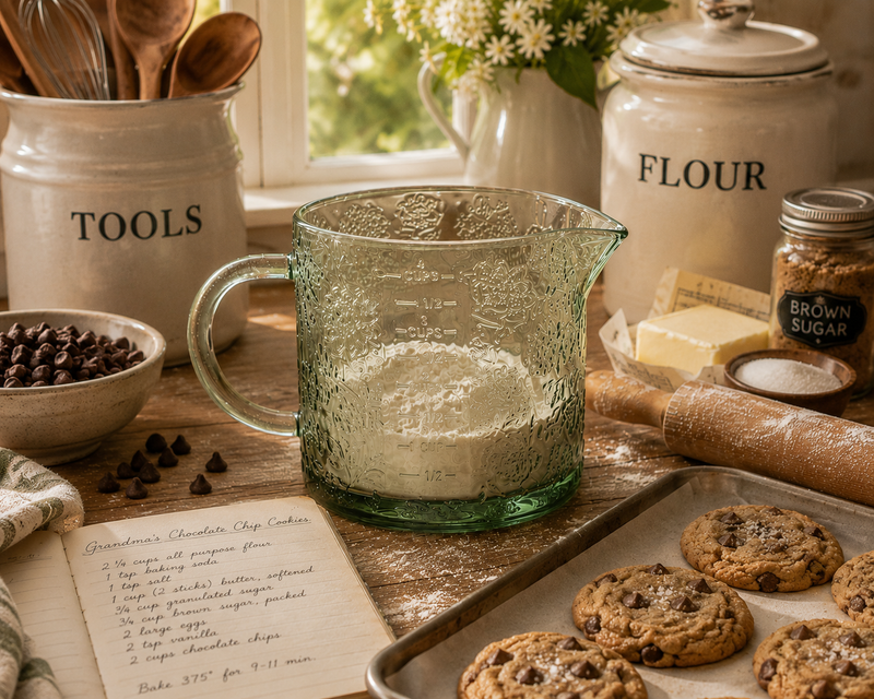 Green Floral Cottage Farmhouse Glass Measuring Cup - Large