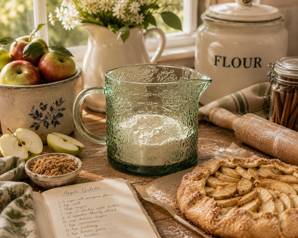 Green Floral Cottage Farmhouse Glass Measuring Cup - Large