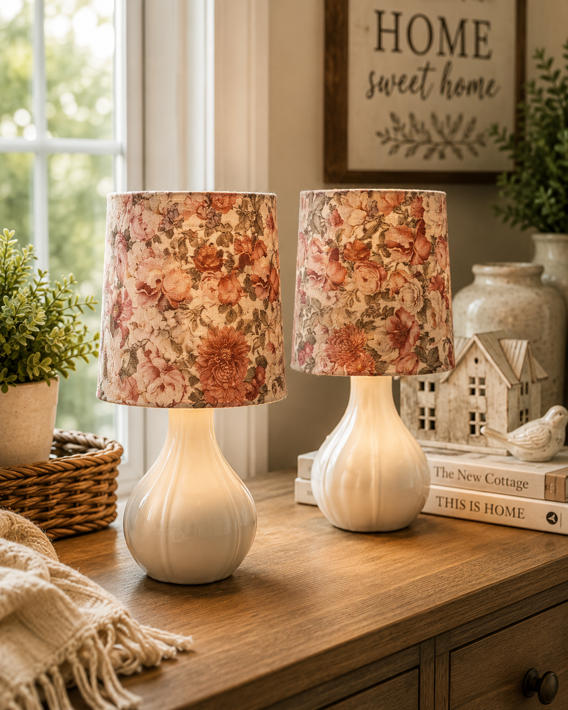Vintage Floral Accent Lamps - Set of 2