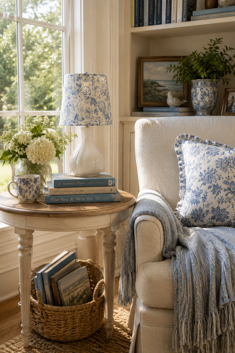 Blue Floral Toile Accent Lamps - Set of 2