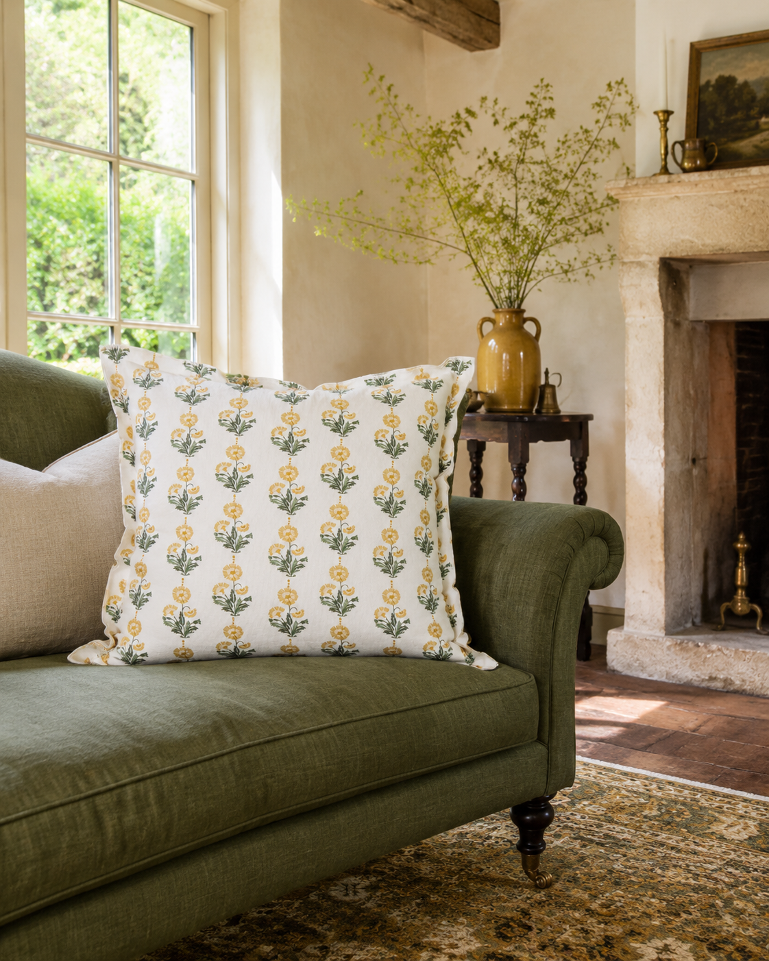 Amalthea Linen Block Print Pillow Cover in Gold