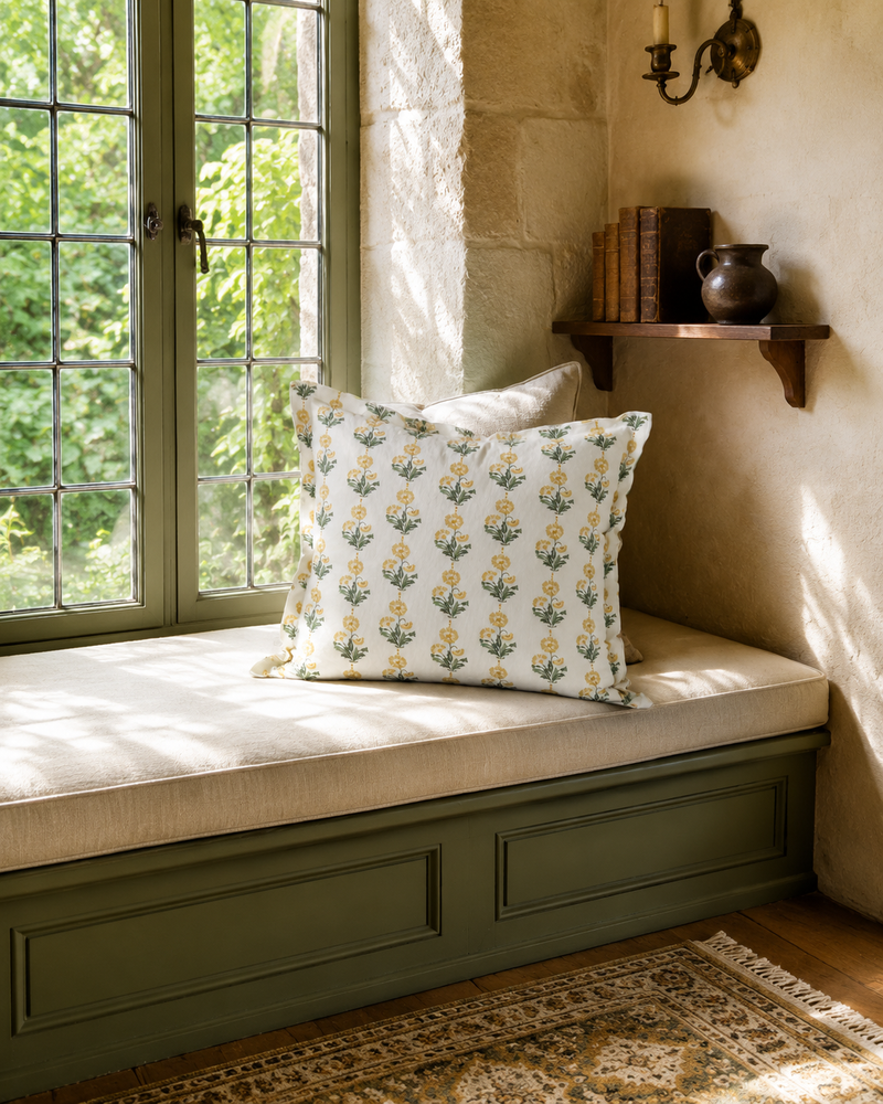 Amalthea Linen Block Print Pillow Cover in Gold