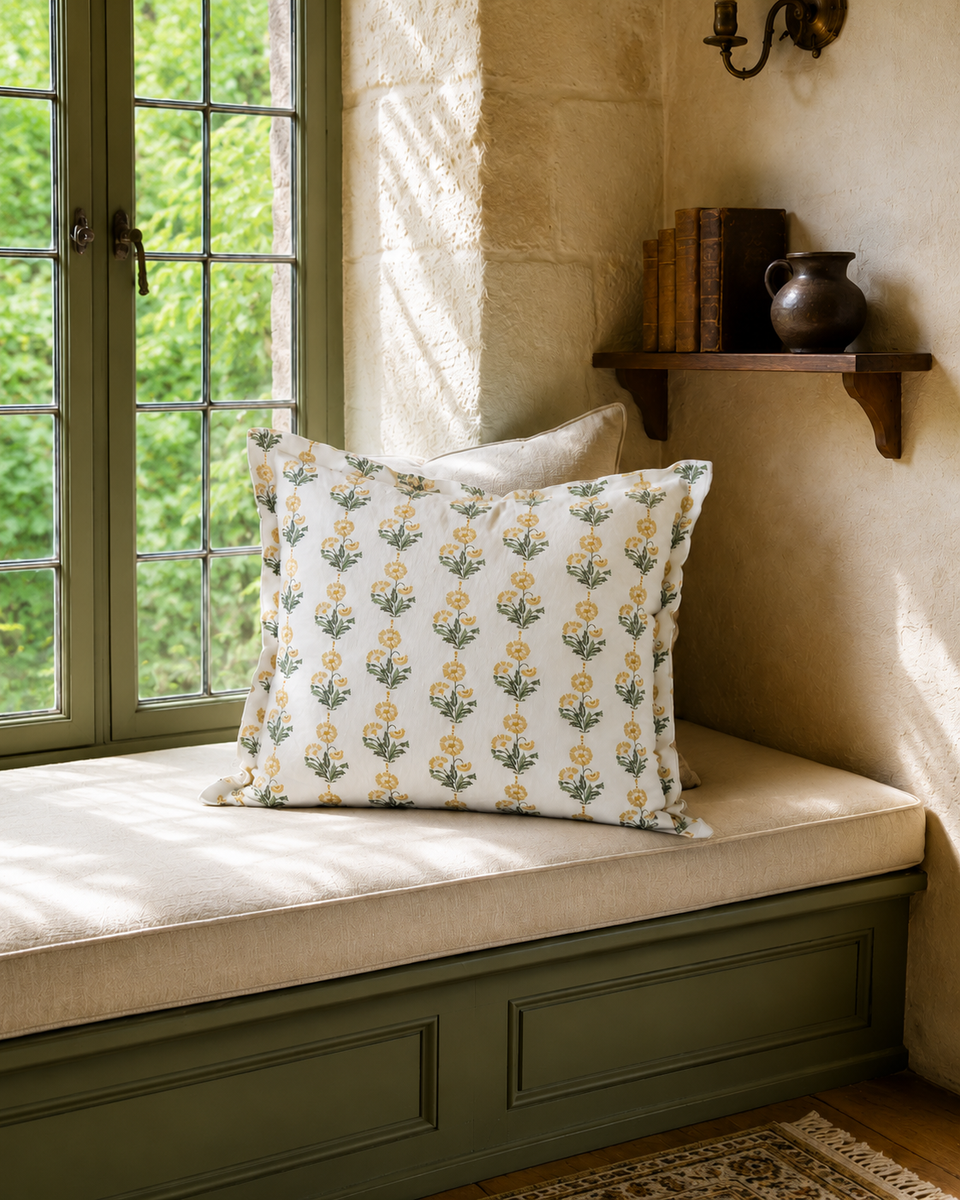 Amalthea Linen Block Print Pillow Cover in Gold