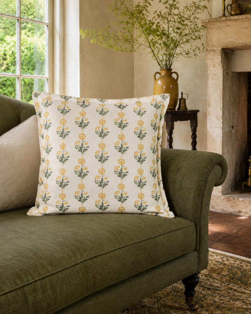 Amalthea Linen Block Print Pillow Cover in Gold