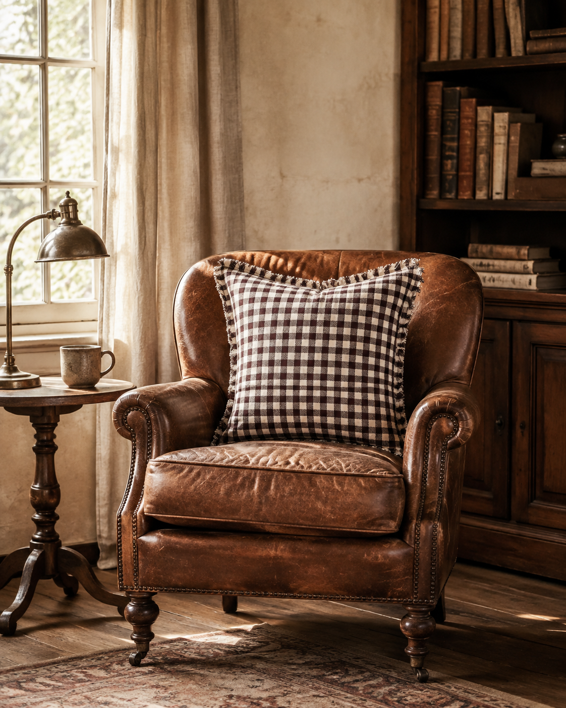 Dark Chocolate and Cream Check Pillow