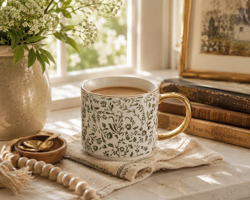 Green Ditsy Floral Coffee Mug