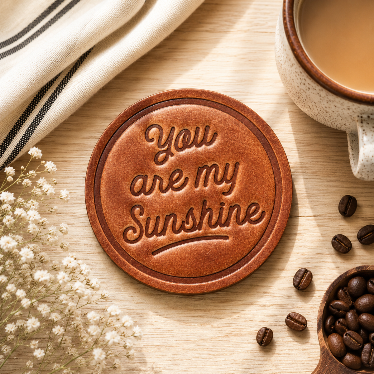 You are my Sunshine Leather Coaster