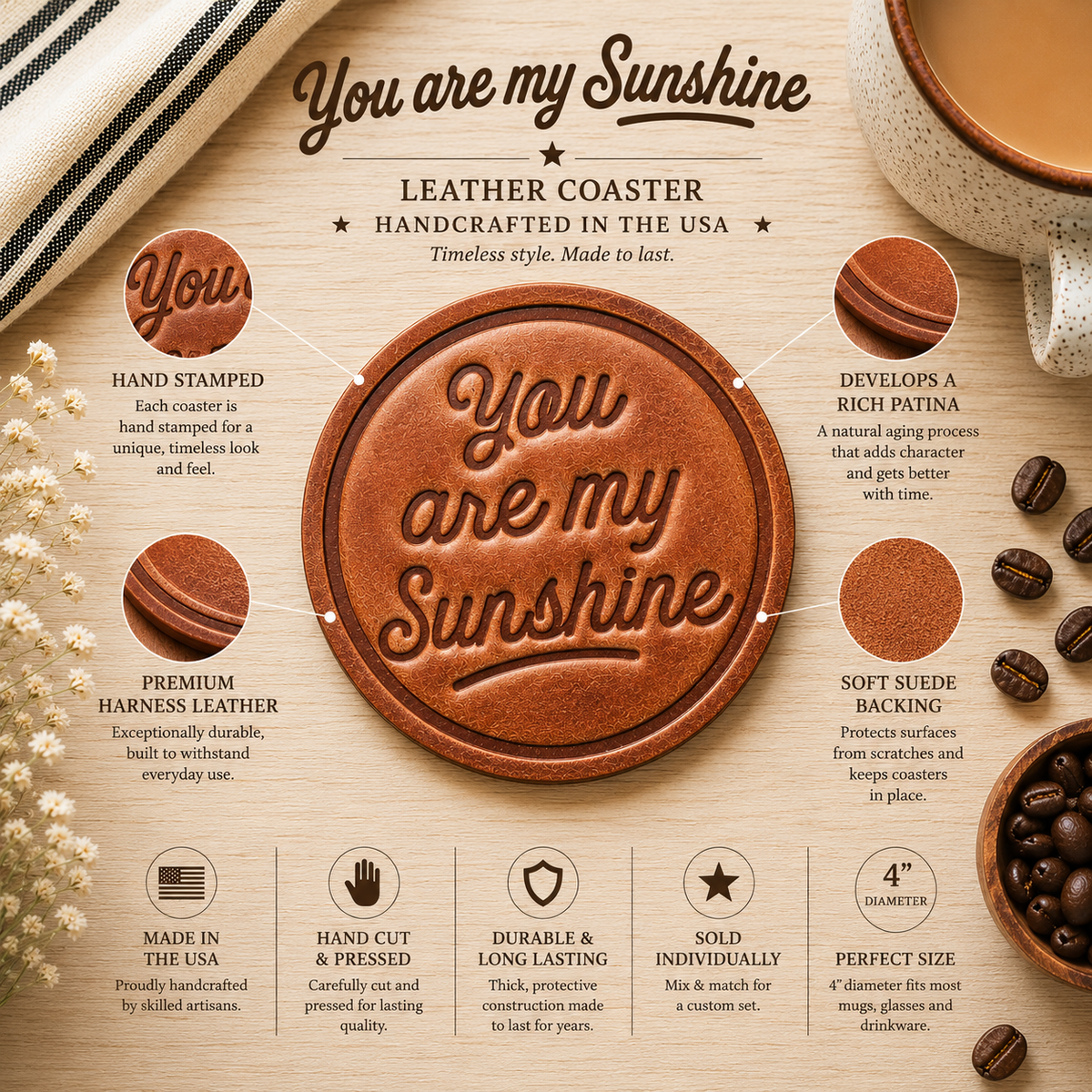 You are my Sunshine Leather Coaster