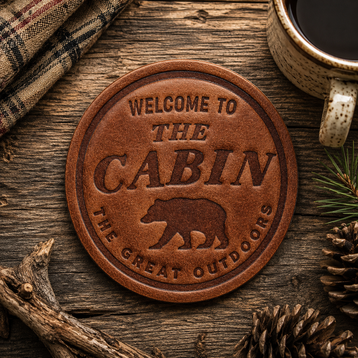 Welcome to Our Cabin Leather Coaster