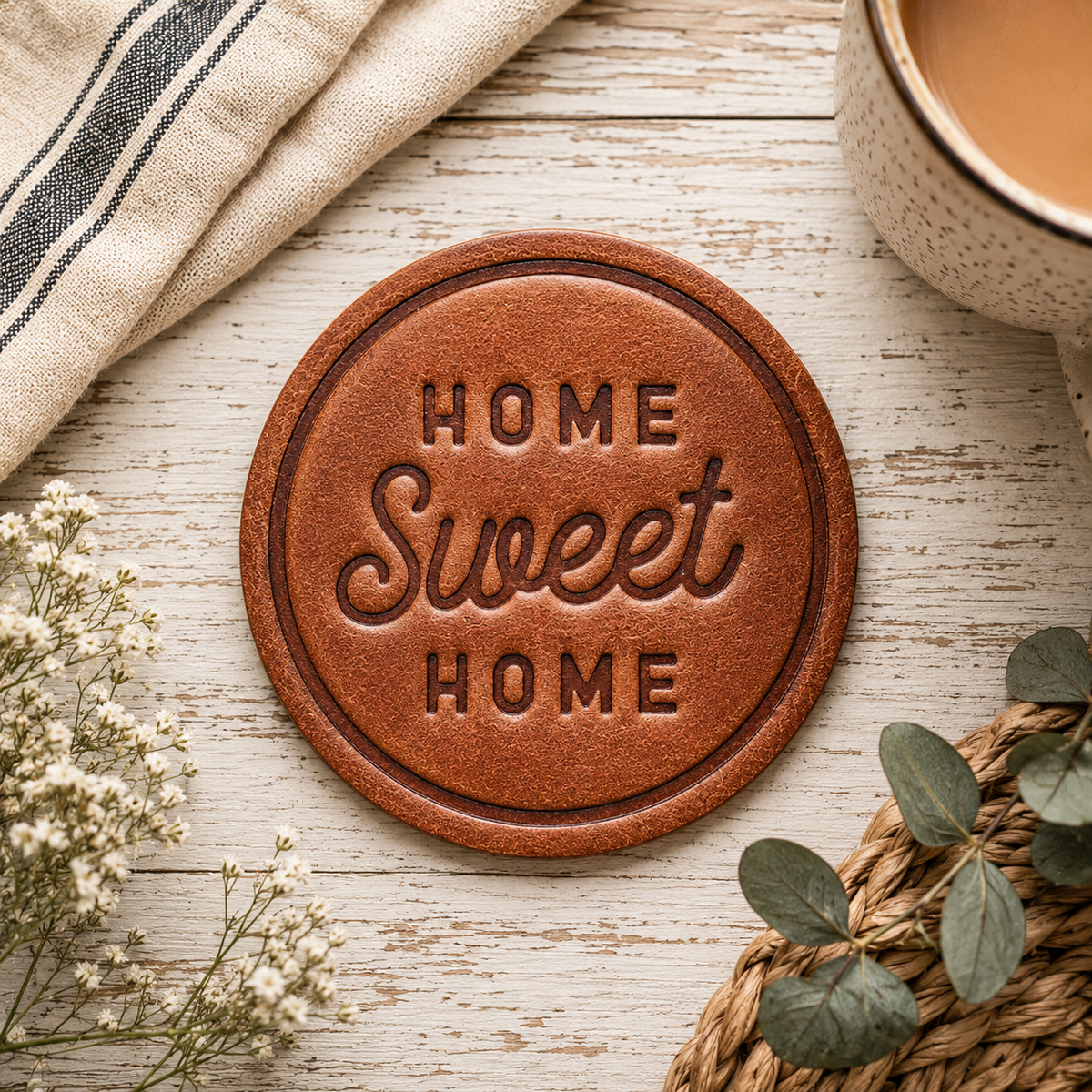 Home Sweet Home Leather Coaster
