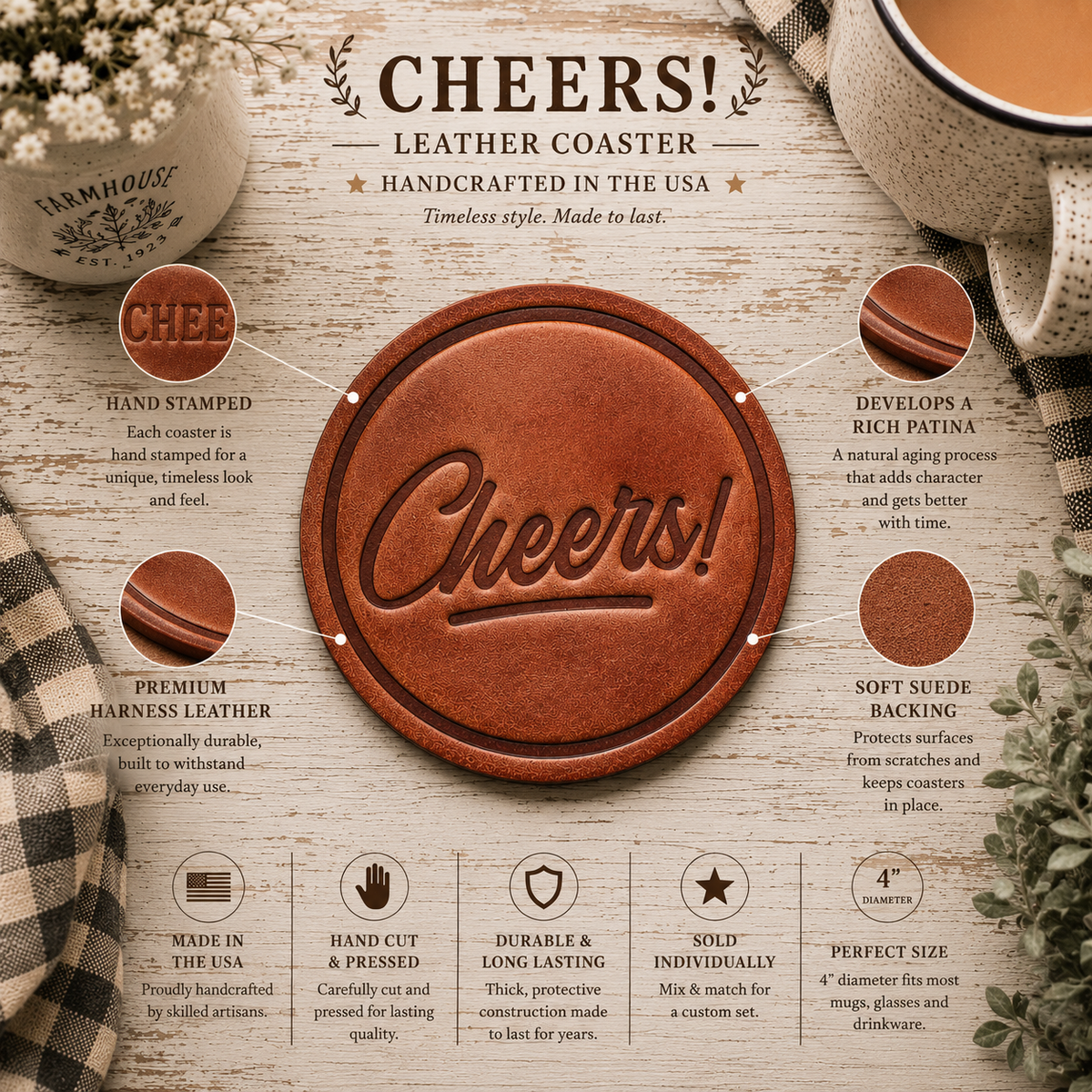 Cheers! Leather Coaster