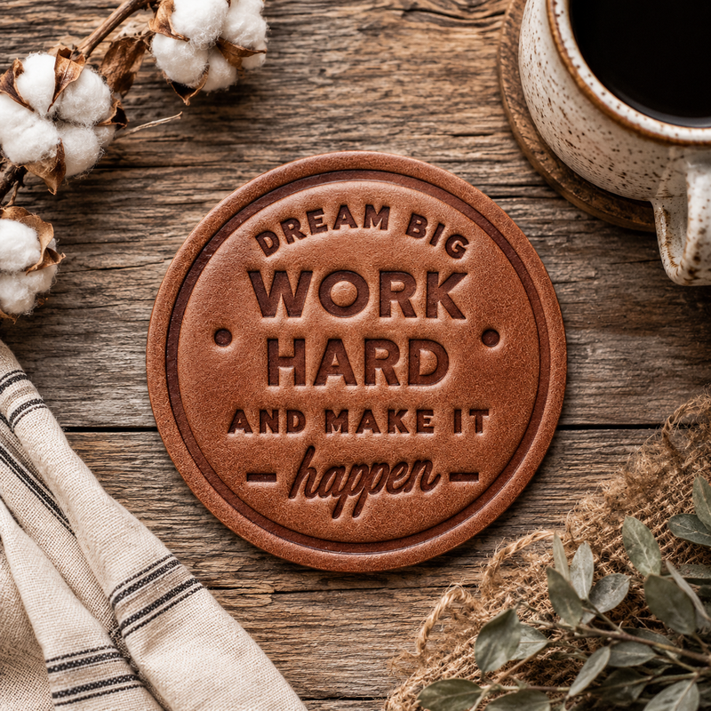 Dream Big Work Hard Leather Coaster