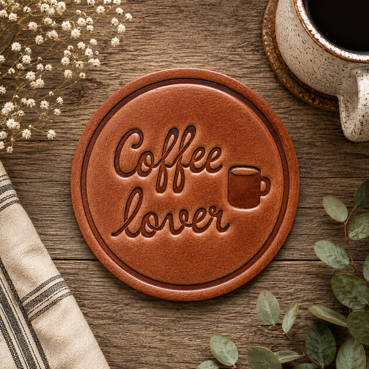 Coffee Lover Leather Coaster