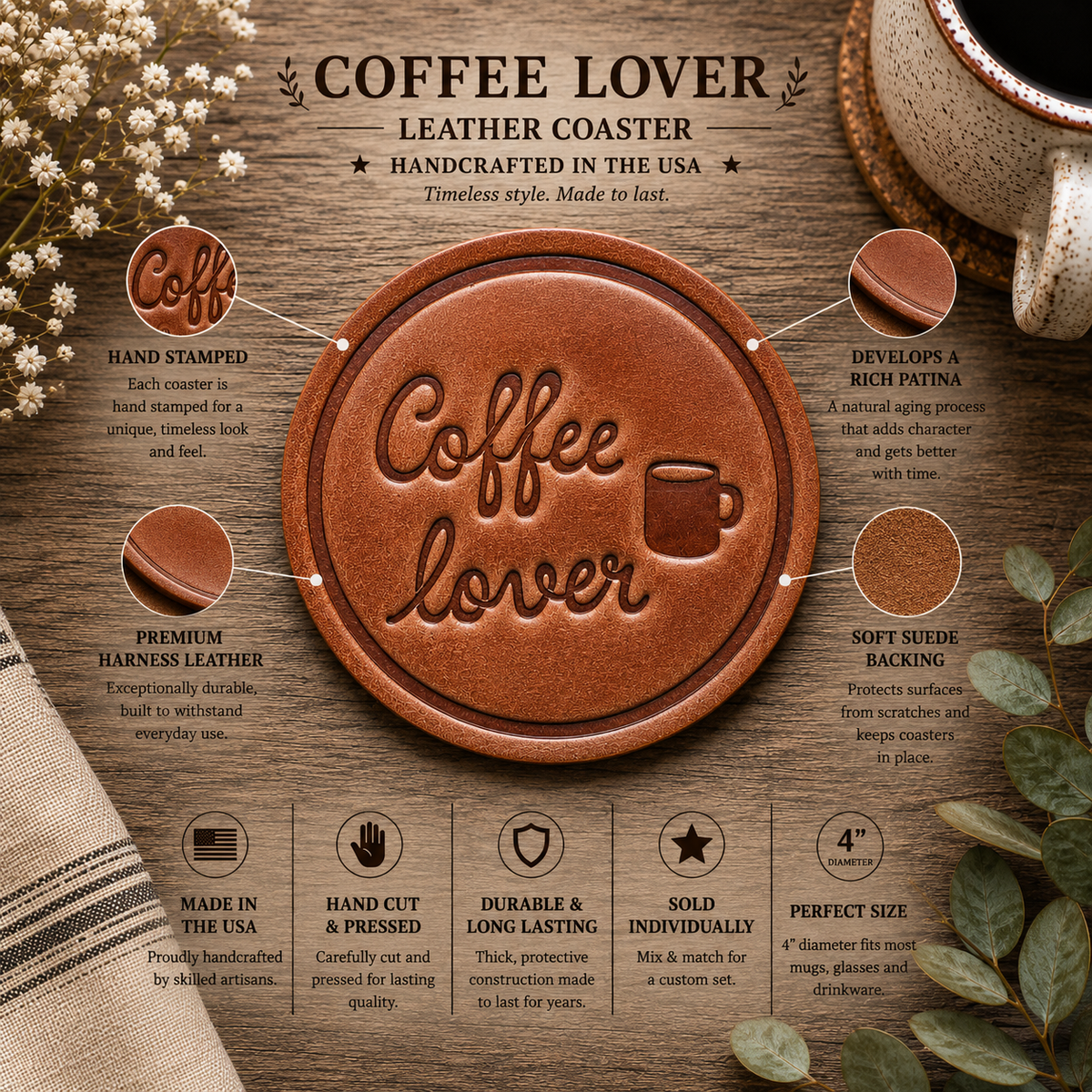 Coffee Lover Leather Coaster