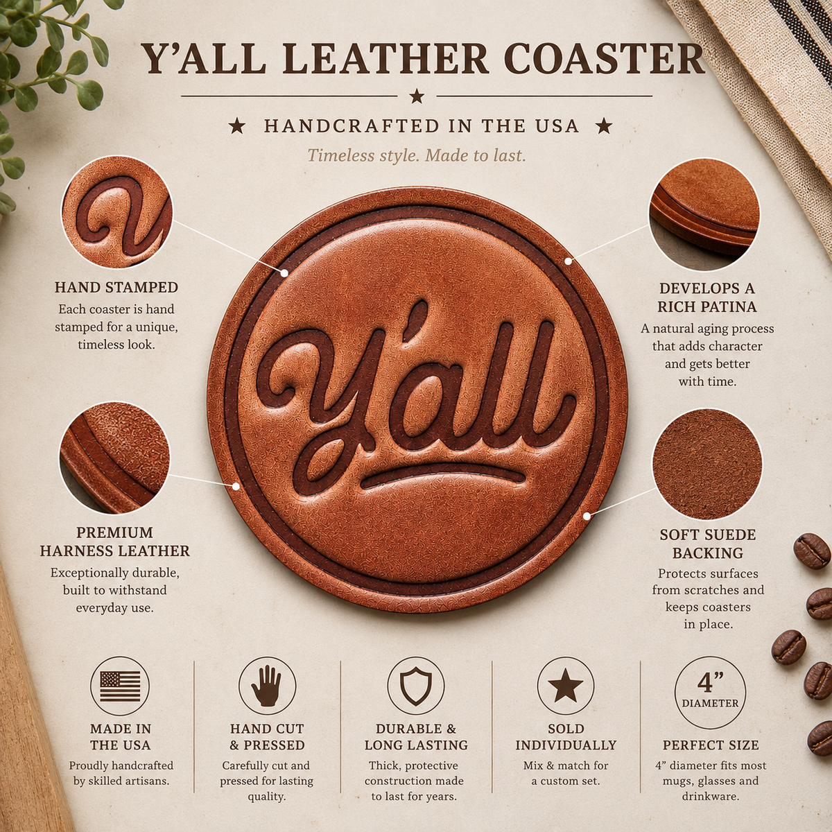 Y'all Leather Coaster